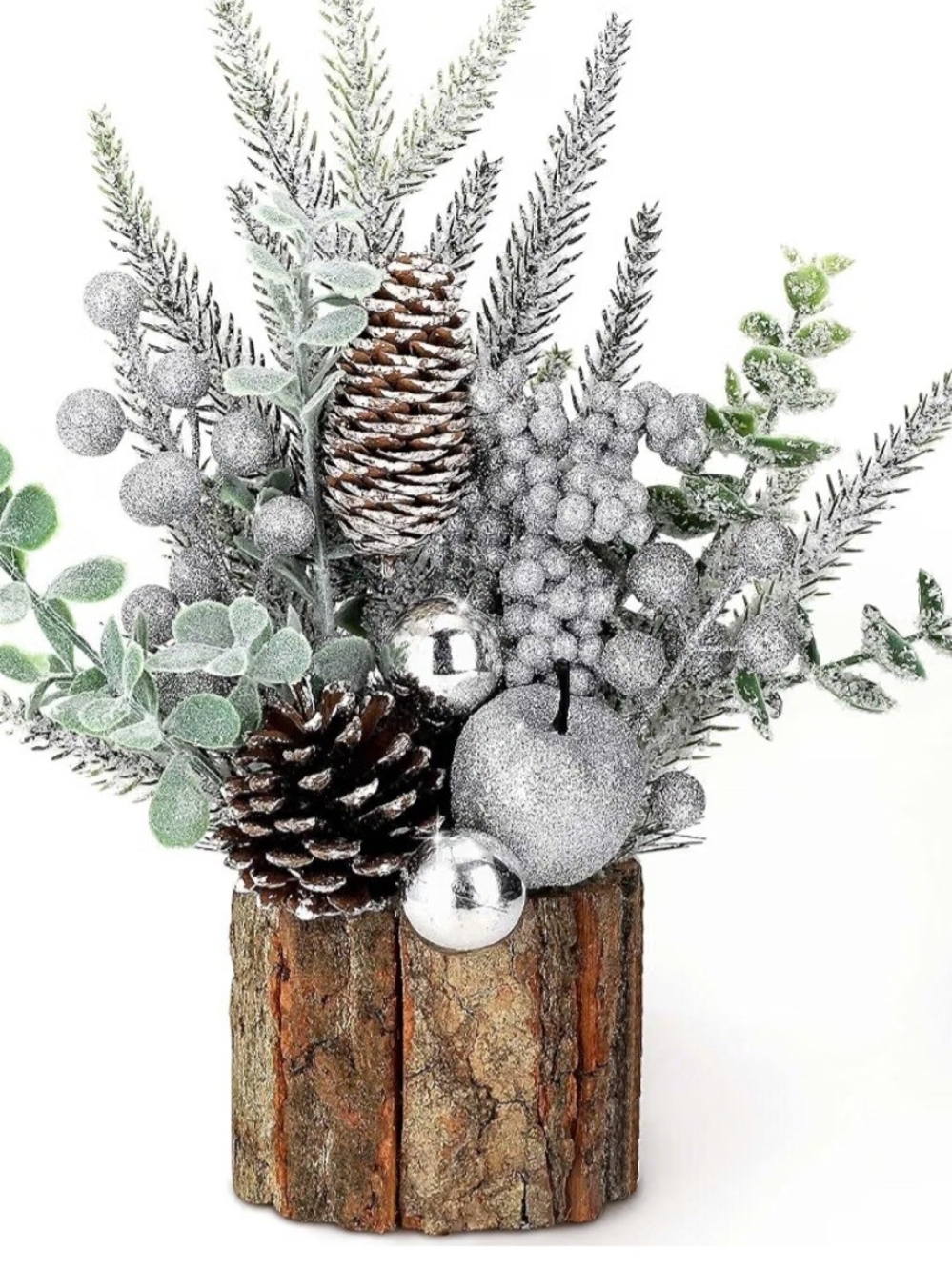 Silver & Green Frosted Pinecone Holiday Arrangement. NWT.